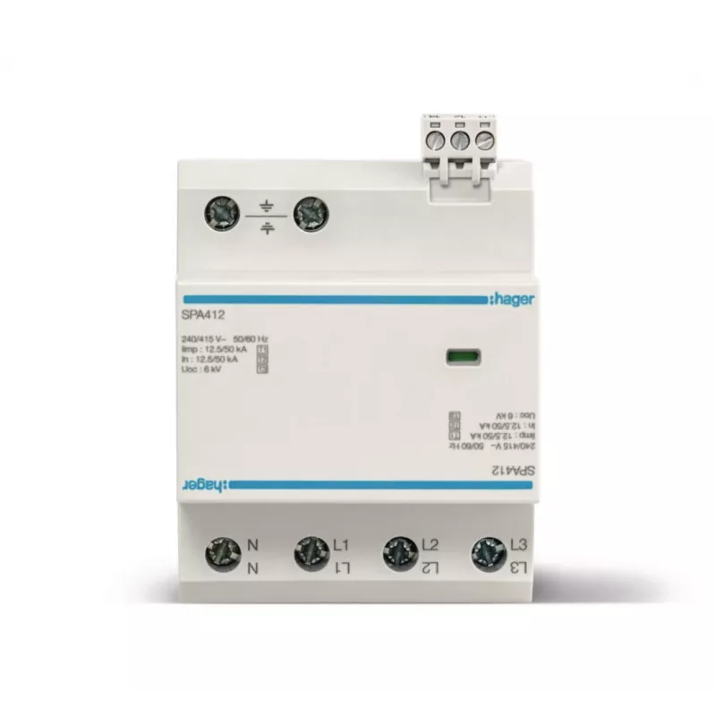 HAGER SPA412 combi-overspanningsafleider type 1+2+3, 12,5kA, TNS/TT, 4-polig, 230/400V