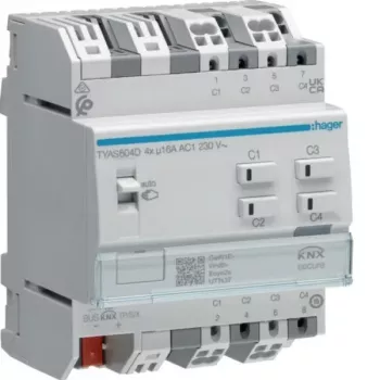 Hager TYAS604D KNX Secure schakel-/jaloezieactor 4/2-kanaal 16A C-Load