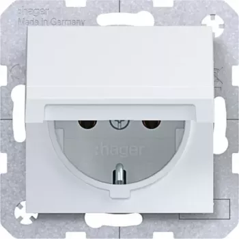 Hager WAS1110WM SCHUKO-stopcontact met zelfsluitend klepdeksel, IP44, polarwit