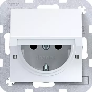 HAGER WAS1212WG Witty SCHUKO-stopcontact met klepdeksel, inbouw, polarwit