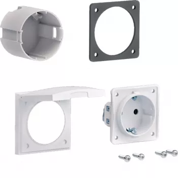 HAGER ZY02SD schuko-stopcontactmontagepakket voor flensmontage, 1-voudig, 250 V, 16 A, wit
