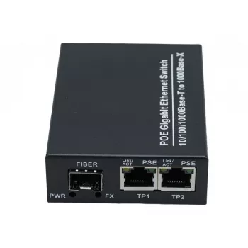 EXERTIS CONNECT mediaconverter met 30 W PoE+ injector, 2x 10/100/1000 Mbps RJ45, 1x 100/1000 Mbps SFP slot 311793