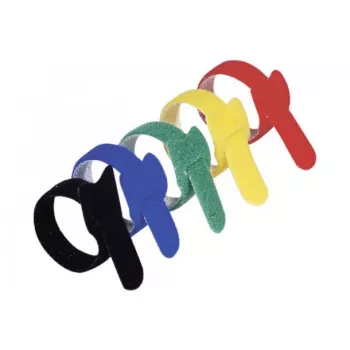 Exertis Connect klittenband-kabelbinder-set, 210 mm x 16 mm, 15 stuks, 5 kleuren (zwart, blauw, groen, geel, rood)