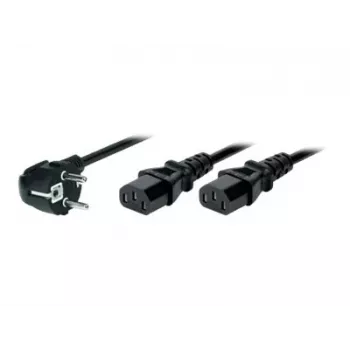 TECLINE Y-stroomverdeelkabel, haakse Schuko-stekker naar 2x IEC C13 bus, 1,8 m, zwart 808410