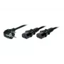 TECLINE Y-stroomverdeelkabel, haakse Schuko-stekker naar 2x IEC C13 bus, 1,8 m, zwart 808410