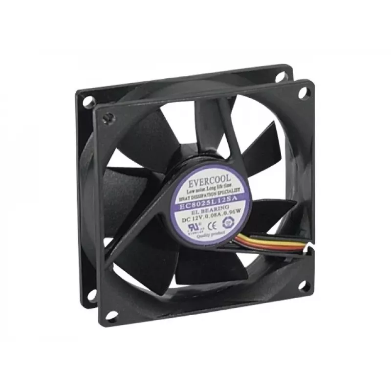 Exertis Connect Evercool 80 mm behuizingsventilator – glijlager, 2000 tpm, 26,5 CFM, zwart 910184