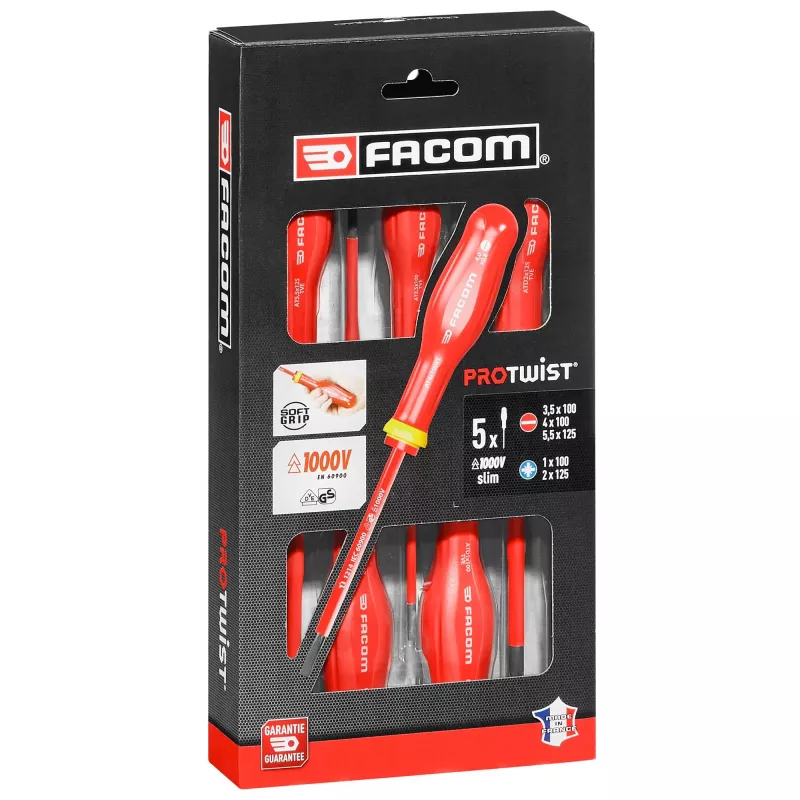 Facom ATD.J5TVEPB Protwist 5-delige VDE-geïsoleerde elektricienschroevendraaier-set 1000V