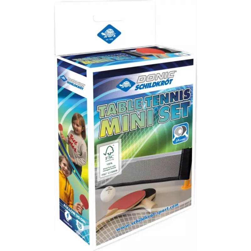 DONIC SCHILDKRÖT mini-tafeltennisset – 2 FSC-bats (140 x 90 mm), bal, net 788460
