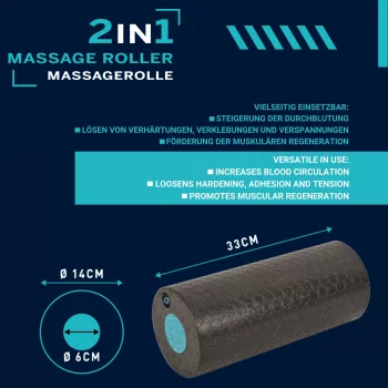 SCHILDKROT 2-in-1 massageroller-set zwart/blauw EPP-schuim 960237