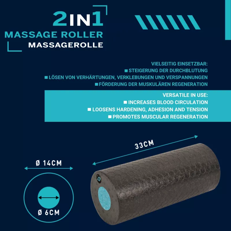 SCHILDKROT 2-in-1 massageroller-set zwart/blauw EPP-schuim 960237