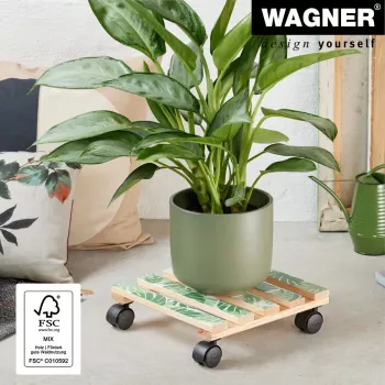 WAGNER design yourself plantenroller GH0645 vierkant houtdesign 29 x 8 cm, natuurlijk berkenhout multiplex, 4 zwenkwielen, 100 kg draagvermogen 20064501