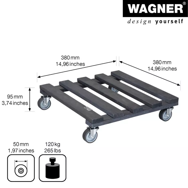 Wagner design yourself plantenroller GH 0412 vierkant antraciet hout 38 x 38 x 9,5 cm 20041201