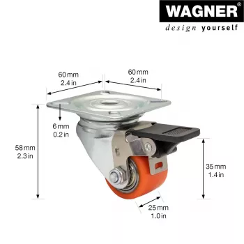 Wagner design yourself zware zwenkwiel RO 7935 rood 75 mm 100 kg 4793501