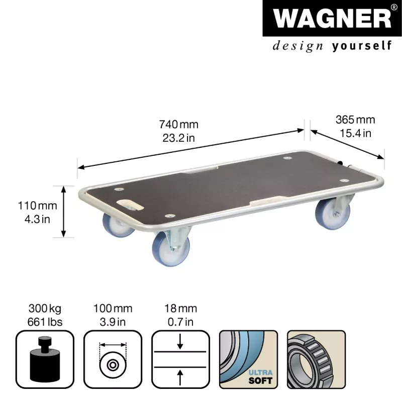 Wagner design yourself transportroller MM 1345 bruin 36,5 x 74,0 x 14,5 cm tot 300 kg (20134501)
