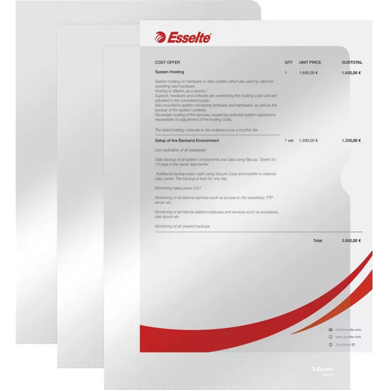 LEITZ Esselte Standard Plus insteekhoezen A4, 100 stuks, transparant, polypropyleen 56218
