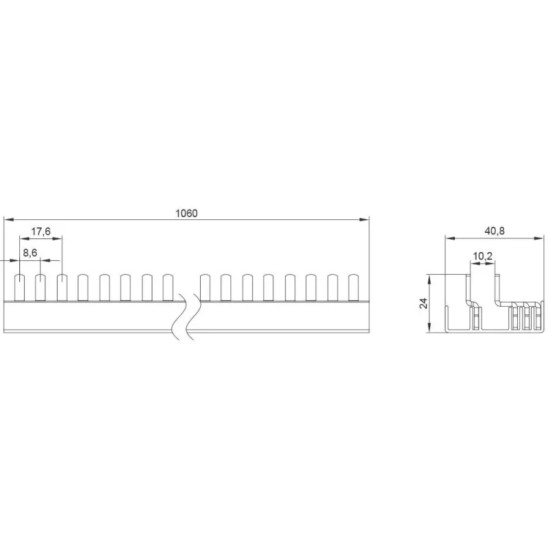 SIEMENS 5ST37730 pen-verzamelrail 10mm² 3P+N 1000mm