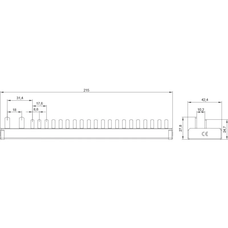 SIEMENS 5ST37840 pen-verzamelrail 16mm², 1x aardlekschakelaar 1P+N + 10x compacte apparaten, 12 TE