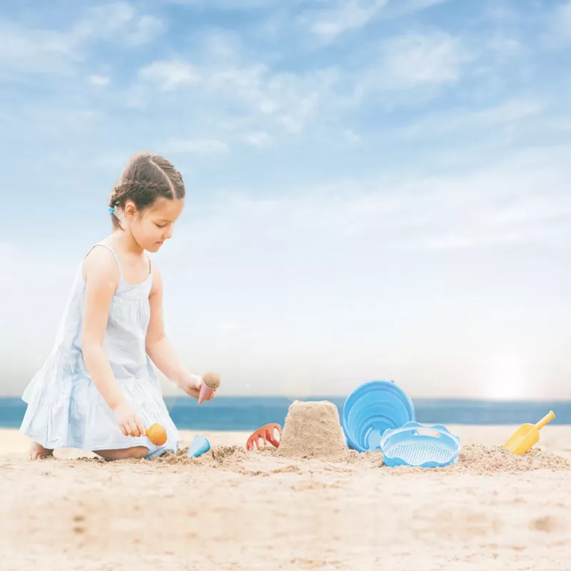 SCHILDKRÖT 7-in-1 strandspeelgoed opvouwbare emmerset, rood 970245