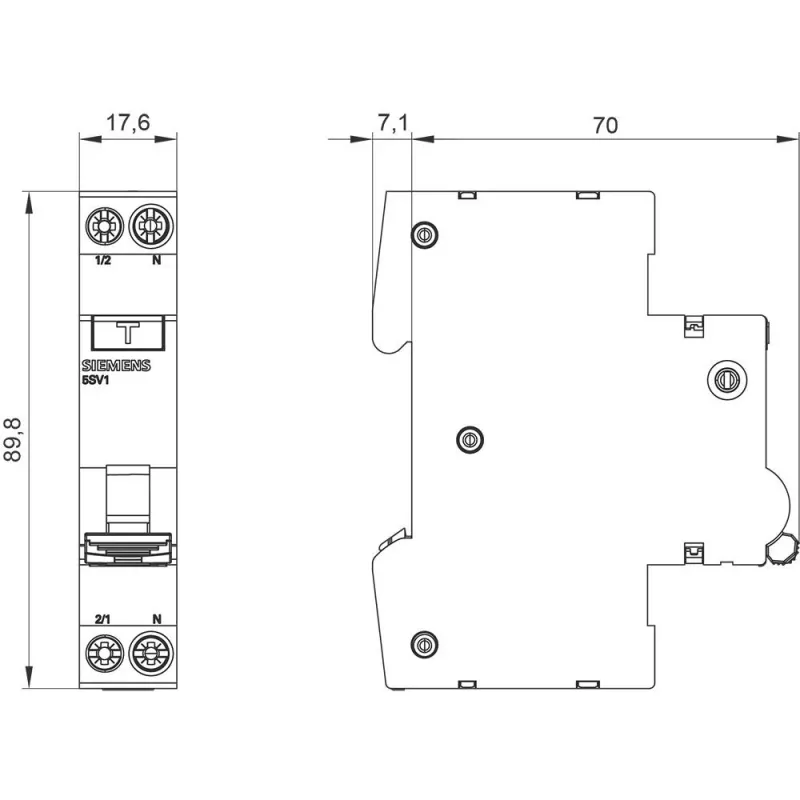 Siemens 5SV16166KK16 RCBO, 1P+N, 16 A, 30 mA, type A, C-karakteristiek, 6 kA