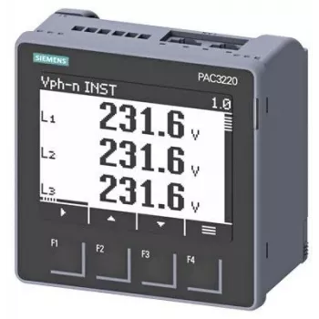 Siemens SENTRON PAC3220 vermogensmeter, Modbus TCP, LCD, 96x96mm paneelmontage, 690/400V AC, 24-60V DC hulpspanning, schroefklemmen 7KM32201BA011EA0