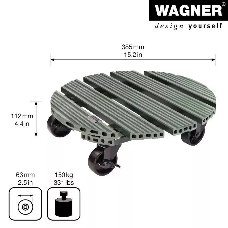 WAGNER design yourself plantenroller GH0558 kunststof, Ø 38,5 cm donkergroen rond, 1 stk. 20055801