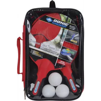 DONIC Schildkröt 788662 tafeltennisset - 2 rackets, 3 ballen, net - zwart/rood