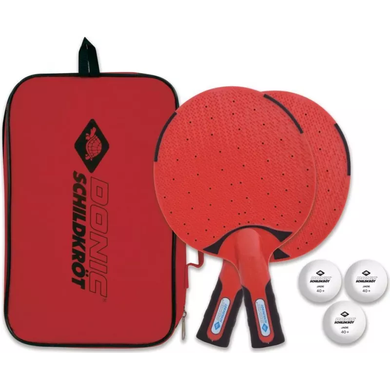 DONIC Schildkröt 788662 tafeltennisset - 2 rackets, 3 ballen, net - zwart/rood