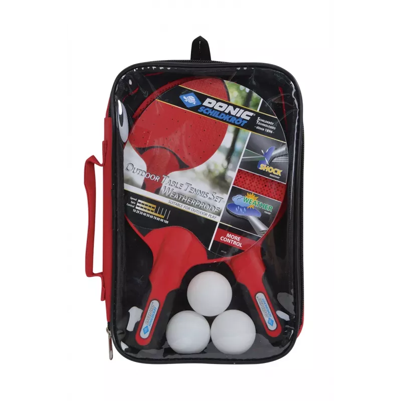 DONIC Schildkröt 788662 tafeltennisset - 2 rackets, 3 ballen, net - zwart/rood