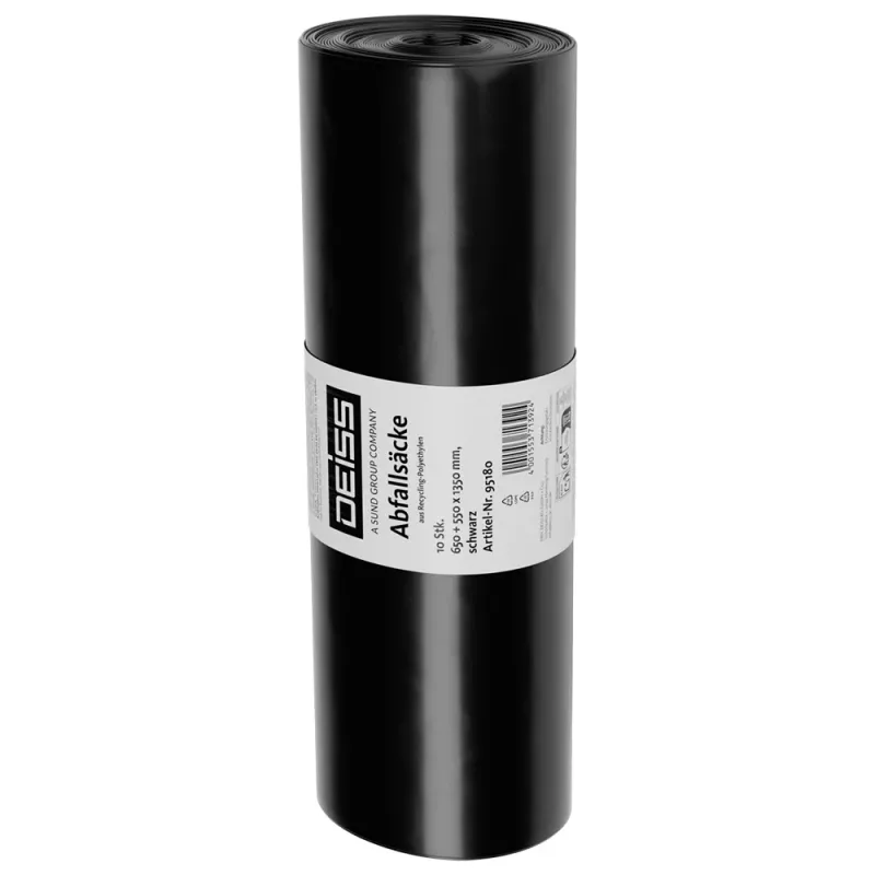 DEISS 95180 Vuilniszakken, 60µm, zwart, 10 stuks