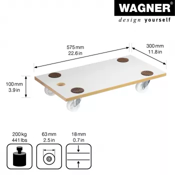 Wagner MM 1319 20131901 transportroller, tot 200 kg, wit