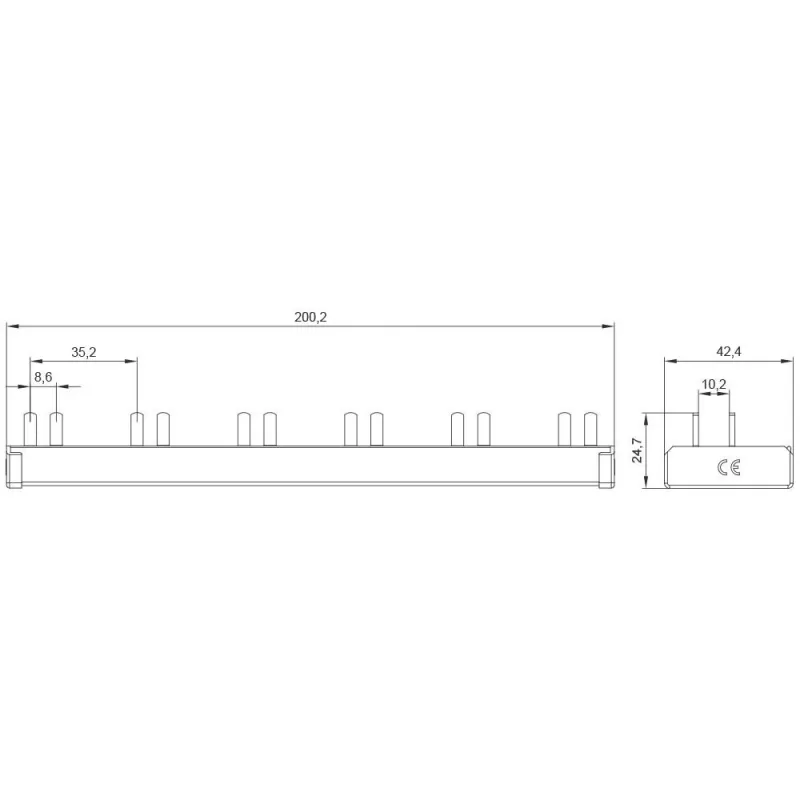 SIEMENS 5ST36760 pen-verzamelrail 10mm² 1P+N 12 modules, 6 AFDD + 6 componenten