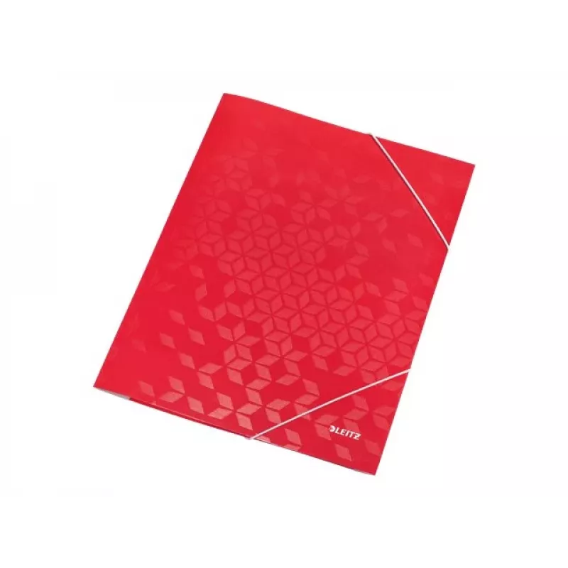 LEITZ WOW documentenmap met elastiek A4, PP-gelamineerd karton, rood, hoekelastiek, 3 binnenflappen, capaciteit 150 vel 3982-00-26