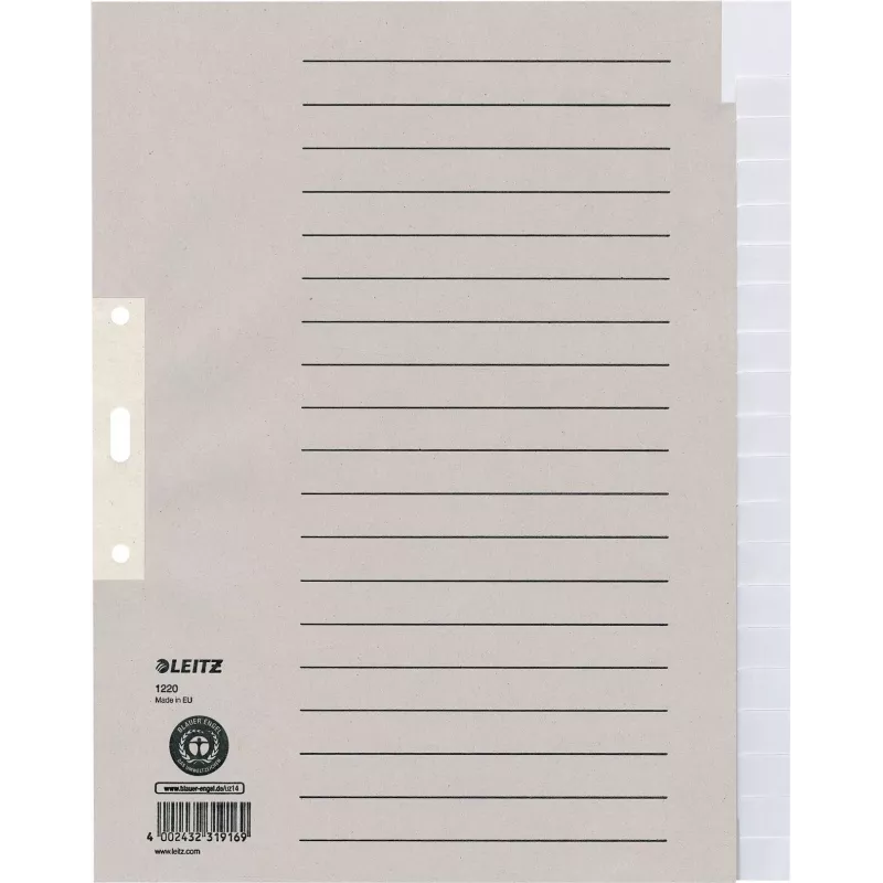 LEITZ papierregister blanco 20 registertabbladen A4 wit met universele perforatie 12203085