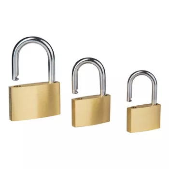 BRÜDER MANNESMANN M413-03 hangslot-set, 3-delig, massief messing lichaam, korte geharde stalen beugel, 3 sleutels per slot