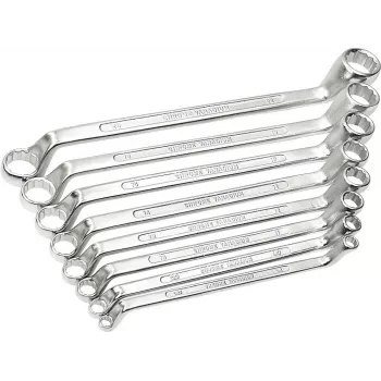 BRÜDER MANNESMANN 8-delige ring-steeksleutelset, chroom-vanadiumstaal, DIN 838, verchroomd gepolijst, maten 6x7-20x22 mm (140-08 DIN)