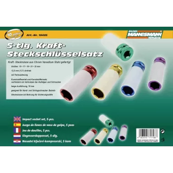 Brüder Mannesmann 1/2 inch aandrijving slagmoersleutel-dopsleutelset, 5-delig, CrMo, 17-22 mm, met verlengstang M19485