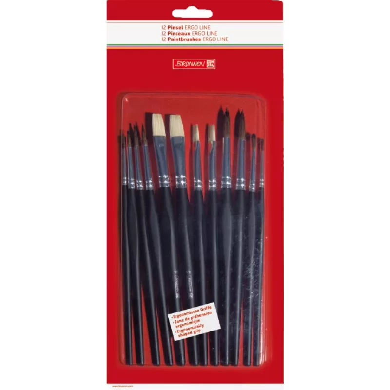 BRUNNEN ErgoLine penselen set, maten 2, 4, 6, 8, 10, 12, 12 stuks 104893001