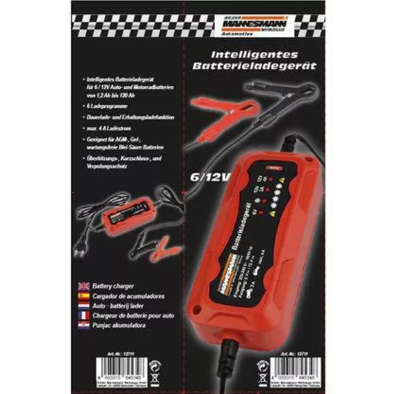 Brüder Mannesmann M12711 automatische auto-accuoplader voor 6V- en 12V-loodzuuraccu's
