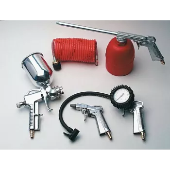 Brüder Mannesmann 5-delige perslucht-accessoireset 1527 | bandenpomp, blaaspistool, verfspuitpistool, oliespuitpistool, 4m spiraalslang