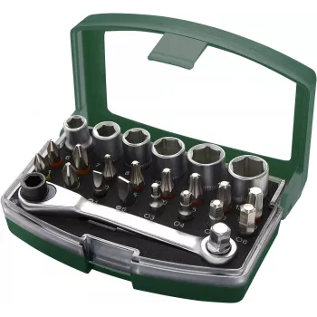 BRÜDER MANNESMANN 24-delige bit- en dopsleutelset, 1/4 inch aandrijving, S2-stalen bits, chroom-vanadium dopsleutels, kunststof koffer (M29700)