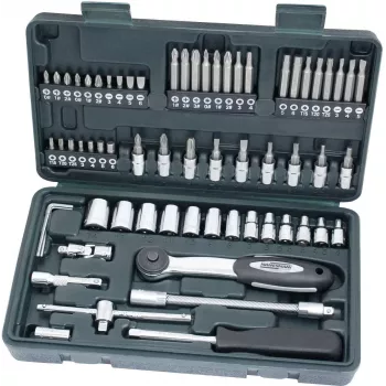 BRÜDER MANNESMANN 1/4 inch 65-delige dopsleutelset met ratel, verlengstukken, bits en koffer 29165