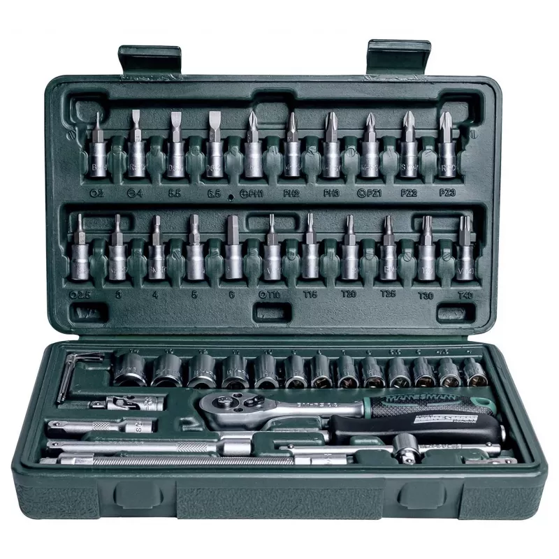 Brüder Mannesmann 46-delige 1/4-inch dopsleutelset, chroom-vanadiumstaal, metrisch, DIN/ISO 2040