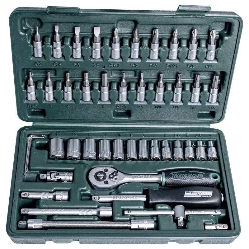 Brüder Mannesmann 46-delige 1/4-inch dopsleutelset, chroom-vanadiumstaal, metrisch, DIN/ISO 2040