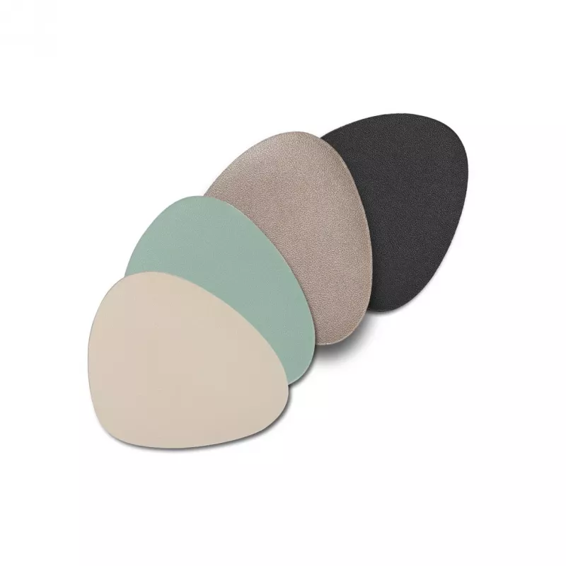 Zeller 27057 Glazen onderzetterset, 6-delig, kunstleer, 12 x 10 cm, beige