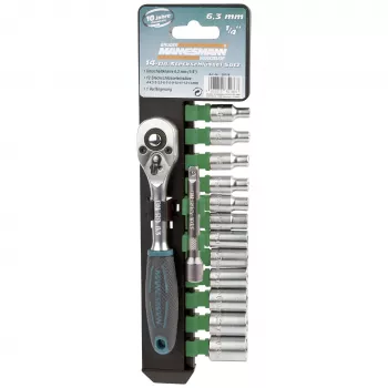 Brüder Mannesmann M29114 14-delige dopsleutelset met 1/4 inch aandrijving, chroom-vanadium, 4-13 mm