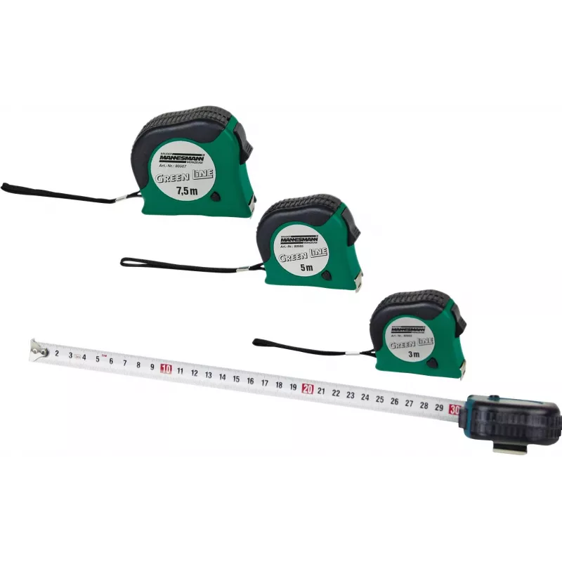 Brüder Mannesmann M80503 5 m meetlint met 19 mm stalen band, gerubberde ABS-behuizing, metrisch, klasse II