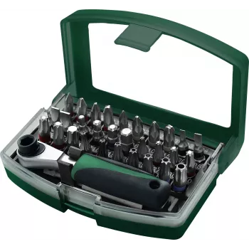 BRÜDER MANNESMANN 32-delige schroefbitset in kunststof opbergbox, S2-staal, 1/4 inch zeskant aandrijving, gemengde profielen M29705