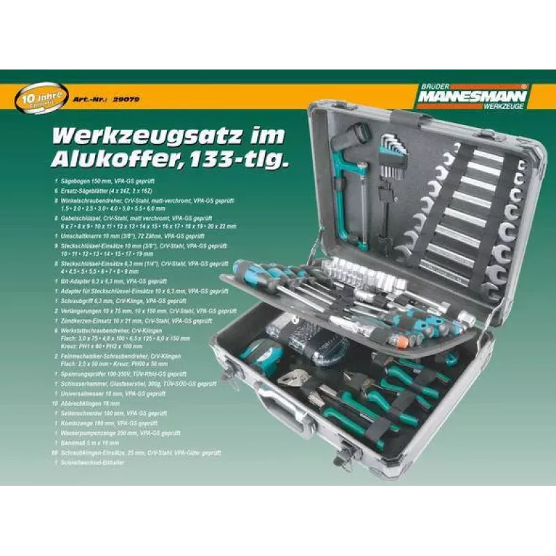 Brüder Mannesmann M29079 133-delige gereedschapsset in aluminiumkoffer
