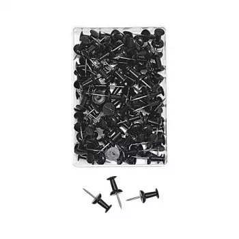 WEDO 54 201 zwarte punaises, 100 stuks, 12 mm naalddikte, 10 mm kopdiameter, transparant kunststofdoosje