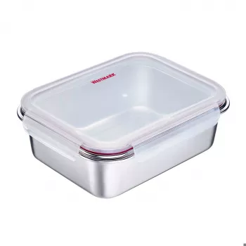 Westmark Click & Close Bewaarcontainer voor levensmiddelen 2,25 L rechthoekig zilveren deksel transparant SAN luchtdicht lekvrij BPA-vrij 23692270